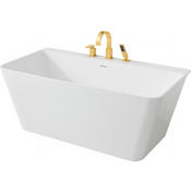 Anzzi Vault 59" Free Standing Acrylic Soaking Tub with Center Drain, Drain Assembly, and Overflow - Includes Tub Filler with Hand Shower Brushed Gold