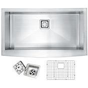 Anzzi Elysian 32-7/8" Single Basin Stainless Steel Kitchen Sink for Farmhouse Installations - Basin Rack and Basket Strainer Included Lustrous Satin
