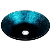 Anzzi Stellar 17-11/16" Circular Glass Vessel Bathroom Sink with Pop Up Drain Assembly Marine Crest