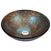 Anzzi Stellar 16-1/2" Circular Glass Vessel Bathroom Sink with Pop Up Drain Assembly Emerald Burst
