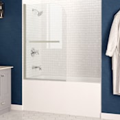 Anzzi Anzzi 60" Alcove Acrylic Soaking Tub with Left Drain, Drain Assembly, Frameless Tub Door, and Overflow White / Brushed Nickel
