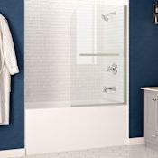 Anzzi Anzzi 60" Alcove Acrylic Soaking Tub with Right Drain, Drain Assembly, Frameless Tub Door, and Overflow White / Brushed Nickel