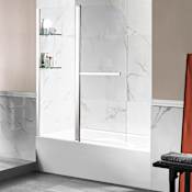 Anzzi Anzzi 60" Alcove Acrylic Soaking Tub with Left Drain, Drain Assembly, Frameless Tub Door, and Overflow White / Brushed Nickel