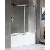 Anzzi Anzzi 60" Alcove Acrylic Soaking Tub with Right Drain, Drain Assembly, Frameless Sliding Tub Door, and Overflow White / Brushed Nickel