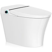 Anzzi ENVO Juno 1.28 GPF Dual Flush One Piece Elongated Smart Toilet with Left Hand Lever - Bidet Seat Included White
