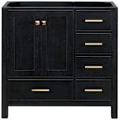 Ariel Cambridge 36" Single Free Standing Vanity Cabinet Only - Less Vanity Top Black Oak / Satin Brass Hardware