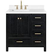 Ariel Cambridge 36" Free Standing Single Basin Vanity Set with Cabinet and Quartz Vanity Top Black Oak / Carrara White Quartz / Satin Brass Hardware