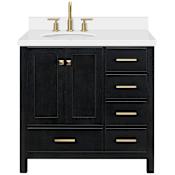 Ariel Cambridge 37" Free Standing Single Basin Vanity Set with Cabinet and Quartz Vanity Top Black Oak / Pure White Quartz / Satin Brass Hardware