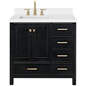 Ariel Cambridge 37" Free Standing Single Basin Vanity Set with Cabinet and Quartz Vanity Top Black Oak / Pure White Quartz / Satin Brass Hardware