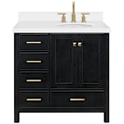 Ariel Cambridge 37" Free Standing Single Basin Vanity Set with Cabinet and Quartz Vanity Top Black Oak / Pure White Quartz / Satin Brass Hardware