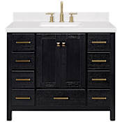 Ariel Cambridge 43" Free Standing Single Basin Vanity Set with Cabinet and Quartz Vanity Top Black Oak / Carrara White Quartz / Satin Brass Hardware