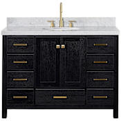 Ariel Cambridge 48" Free Standing Single Basin Vanity Set with Wood Cabinet, Marble Vanity Top, and Oval Bathroom Sink Black Oak / Carrara White Marble / Satin Brass Hardware