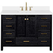 Ariel Cambridge 48" Free Standing Single Basin Vanity Set with Cabinet, Quartz Vanity Top, and Rectangular Sink Black Oak / Pure White Quartz / Satin Brass Hardware