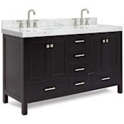 Ariel Cambridge 60" Free Standing Double Basin Vanity Set with Cabinet and Marble Vanity Top Espresso / Italian Carrara Marble Top / Brushed Nickel Hardware