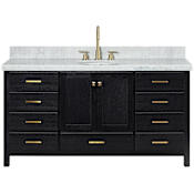 Ariel Cambridge 67" Free Standing Single Basin Vanity Set with Cabinet and Marble Vanity Top Black Oak / Carrara White Marble / Satin Brass Hardware