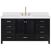 Ariel Cambridge 67" Free Standing Single Basin Vanity Set with Cabinet and Quartz Vanity Top Black Oak / Pure White Quartz / Satin Brass Hardware