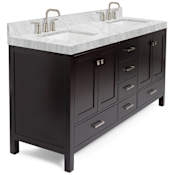 Ariel Cambridge 72" Free Standing Double Basin Vanity Set with Cabinet and Marble Vanity Top Espresso / Italian Carrara Marble Top / Brushed Nickel Hardware