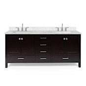 Ariel Cambridge 73" Free Standing Double Basin Vanity Set with Cabinet and Marble Vanity Top Espresso