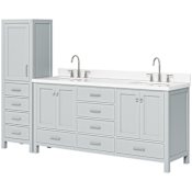 Ariel Cambridge 93" Free Standing Double Basin Vanity Set with Cabinet and Quartz Vanity Top Grey / Pure White Quartz Top / Brushed Nickel Hardware