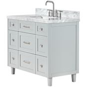 Ariel Monroe 43" Free Standing Single Basin Vanity Set with Cabinet and Marble Vanity Top Grey / Italian Carrara Marble Top / Brushed Nickel Hardware