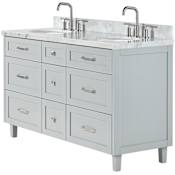 Ariel Monroe 61" Free Standing Double Basin Vanity Set with Cabinet and Marble Vanity Top Grey / Italian Carrara Marble Top / Brushed Nickel Hardware