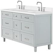 Ariel Monroe 61" Free Standing Double Basin Vanity Set with Cabinet and Quartz Vanity Top Grey / Pure White Quartz Top / Brushed Nickel Hardware