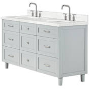 Ariel Monroe 66" Free Standing Double Basin Vanity Set with Cabinet and Quartz Vanity Top Grey / Carrara White Quartz Top / Brushed Nickel Hardware