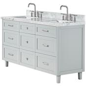 Ariel Monroe 67" Free Standing Double Basin Vanity Set with Cabinet and Marble Vanity Top Grey / Italian Carrara Marble Top / Brushed Nickel Hardware