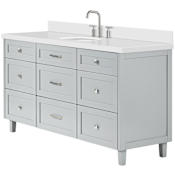 Ariel Monroe 67" Free Standing Single Basin Vanity Set with Cabinet and Quartz Vanity Top Grey / Pure White Quartz Top / Brushed Nickel Hardware