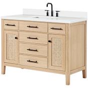 Ariel Camila 49" Free Standing Single Basin Vanity Set with Cabinet and Quartz Vanity Top Oak / Pure White Quartz Top / Matte Black Hardware
