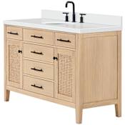 Ariel Camila 55" Free Standing Single Basin Vanity Set with Cabinet and Quartz Vanity Top Oak / Pure White Quartz Top / Matte Black Hardware