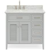 Ariel Kensington 37" Free Standing Single Oval Basin Vanity Set with Left Offset Cabinet and 3/4" Thick Carrara Marble Vanity Top Grey