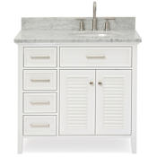 Ariel Kensington 37" Free Standing Single Oval Basin Vanity Set with Right Offset Cabinet and 3/4" Thick Carrara Marble Vanity Top White