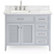 Ariel Kensington 43" Free Standing Single Rectangular Basin Vanity Set with Left Offset Cabinet and 3/4" Thick Carrara Marble Vanity Top Grey