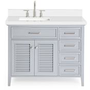 Ariel Kensington 43" Free Standing Single Rectangular Basin Vanity Set with Left Offset Cabinet and 1-1/2" Thick White Quartz Vanity Top Grey