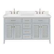 Ariel Kensington 60" Free Standing Double Basin Vanity Set with Cabinet and Quartz Vanity Top Grey / Carrara White
