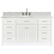 Ariel Kensington 61" Free Standing Single Oval Basin Vanity Set with Cabinet and 3/4" Thick Carrara Marble Vanity Top White