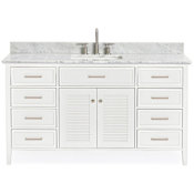 Ariel Kensington 61" Free Standing Single Rectangular Basin Vanity Set with Cabinet and 3/4" Thick Carrara Marble Vanity Top White
