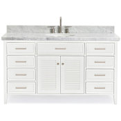 Ariel Kensington 61" Free Standing Single Oval Basin Vanity Set with Cabinet and 1-1/2" Thick Carrara Marble Vanity Top White