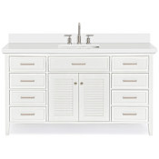 Ariel Kensington 61" Free Standing Single Rectangular Basin Vanity Set with Cabinet and 1-1/2" Thick White Quartz Vanity Top White