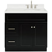 Ariel Hamlet 36" Free Standing Single Basin Vanity Set with Cabinet, Quartz Vanity Top, and Right Offset Oval Bathroom Sink Black