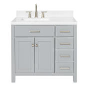 Ariel Bristol 36" Free Standing Single Basin Vanity Set with Cabinet, Quartz Vanity Top, and Rectangular Sink Grey