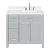 Ariel Bristol 36" Free Standing Single Basin Vanity Set with Cabinet, Quartz Vanity Top, and Rectangular Sink Grey