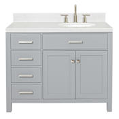 Ariel Bristol 42" Free Standing Single Basin Vanity Set with Cabinet, Quartz Vanity Top, and Oval Sink Grey