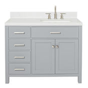 Ariel Bristol 42" Free Standing Single Basin Vanity Set with Cabinet, Quartz Vanity Top, and Rectangular Sink Grey