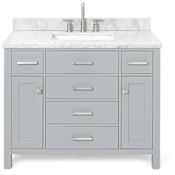 Ariel Bristol 43" Free Standing Single Rectangular Basin Vanity Set with Cabinet and 1-1/2" Thick Carrara Marble Vanity Top Grey