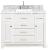 Ariel Bristol 43" Free Standing Single Rectangular Basin Vanity Set with Cabinet and 1-1/2" Thick Carrara Marble Vanity Top White