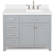 Ariel Bristol 43" Free Standing Single Rectangular Basin Vanity Set with Right Offset Cabinet and 1-1/2" Thick Quartz Vanity Top Grey