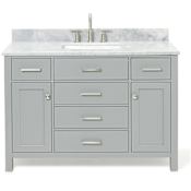 Ariel Bristol 49" Free Standing Single Rectangular Basin Vanity Set with Cabinet and 3/4" Thick Carrara Marble Vanity Top Grey