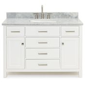 Ariel Bristol 49" Free Standing Single Rectangular Basin Vanity Set with Cabinet and 3/4" Thick Carrara Marble Vanity Top White